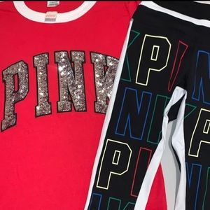 Vs Pink Crop leggings & bling tee